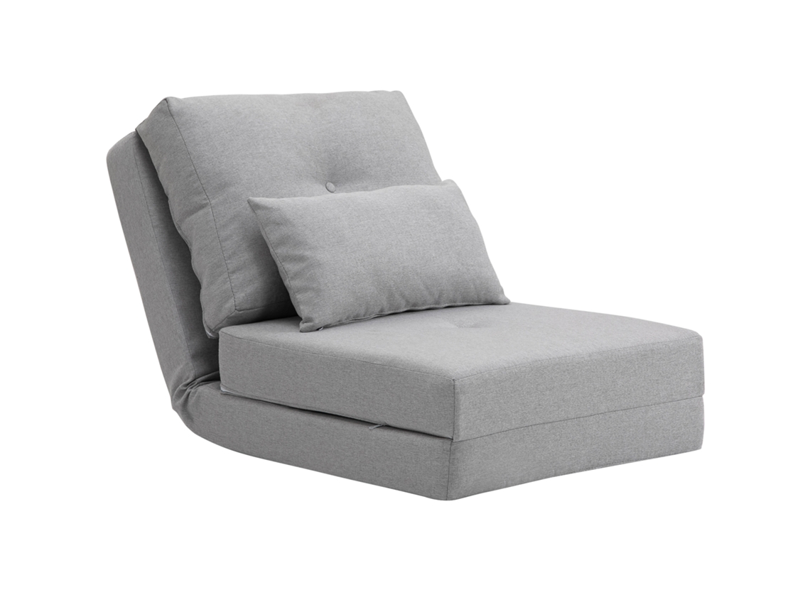 Sofá Cama 3 En 1 Convertible En Chaise Longue Y Sofá De Suelo Con 2 Cojines, Gris Claro.