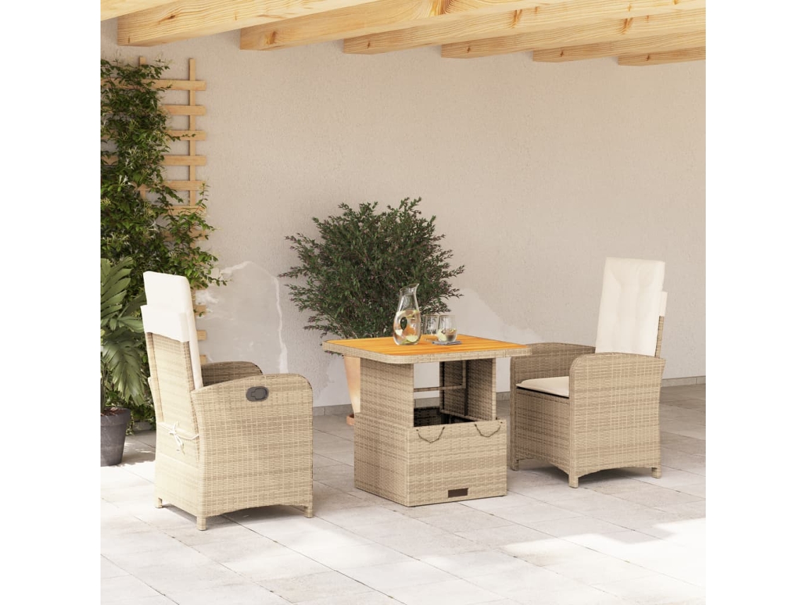 Juego de comedor de jardín de 3 piezas con cojines de mimbre beige de DKD Home Decor