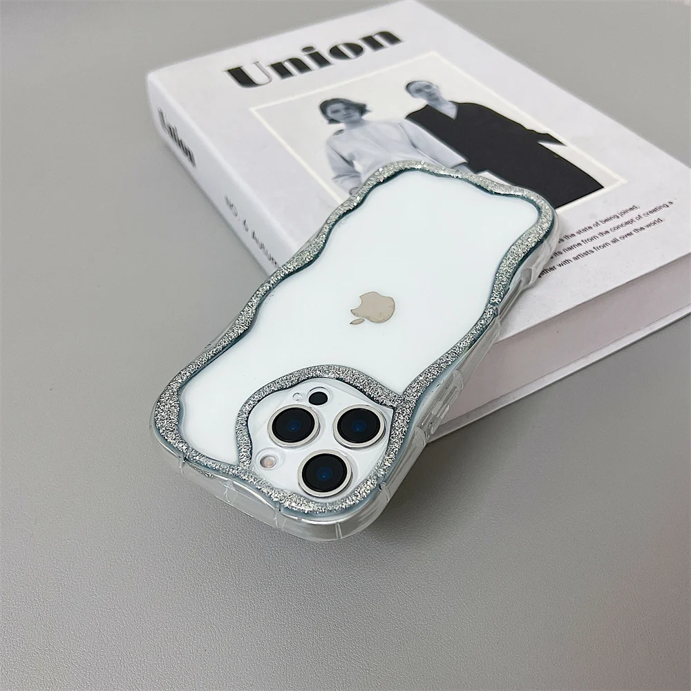 (iphone 14 Plus, Plata) Funda Para Teléfono Con Diseño Ondulado, Compatible Con Iphone, Transparente, Bonita, Funda Protectora A Prueba De Golpes.