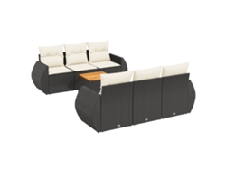 Conjunto de 7 sofás de jardín con cojines, mimbre, negro, MAISON EXCLUSIVE (7 piezas)