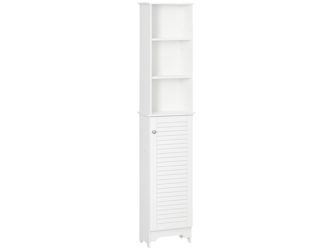 Armario Alto De Baño Con Estantes Abiertos Y Estante Interior, Blanco, 34x20x165