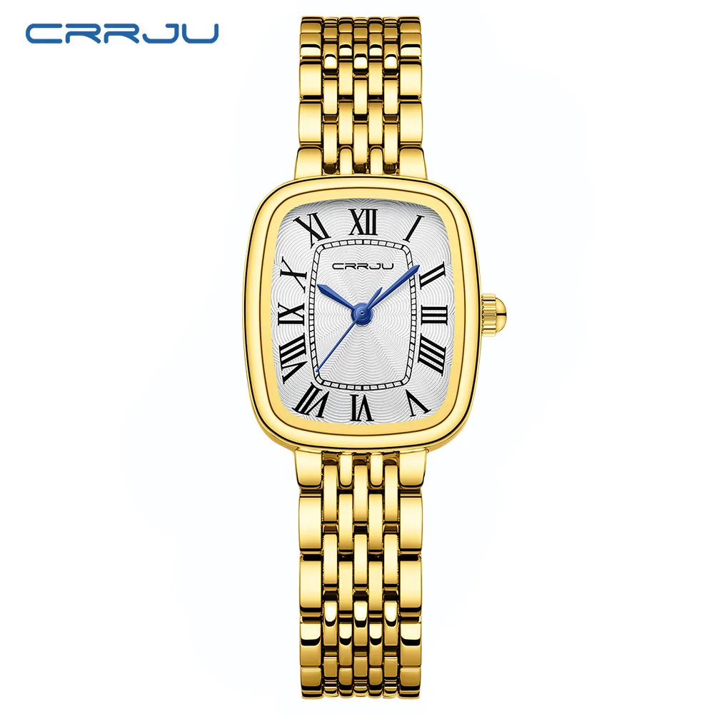 Relógio Feminino, Caixa Retangular Retrô, Pulseira De Aço Inoxidável
