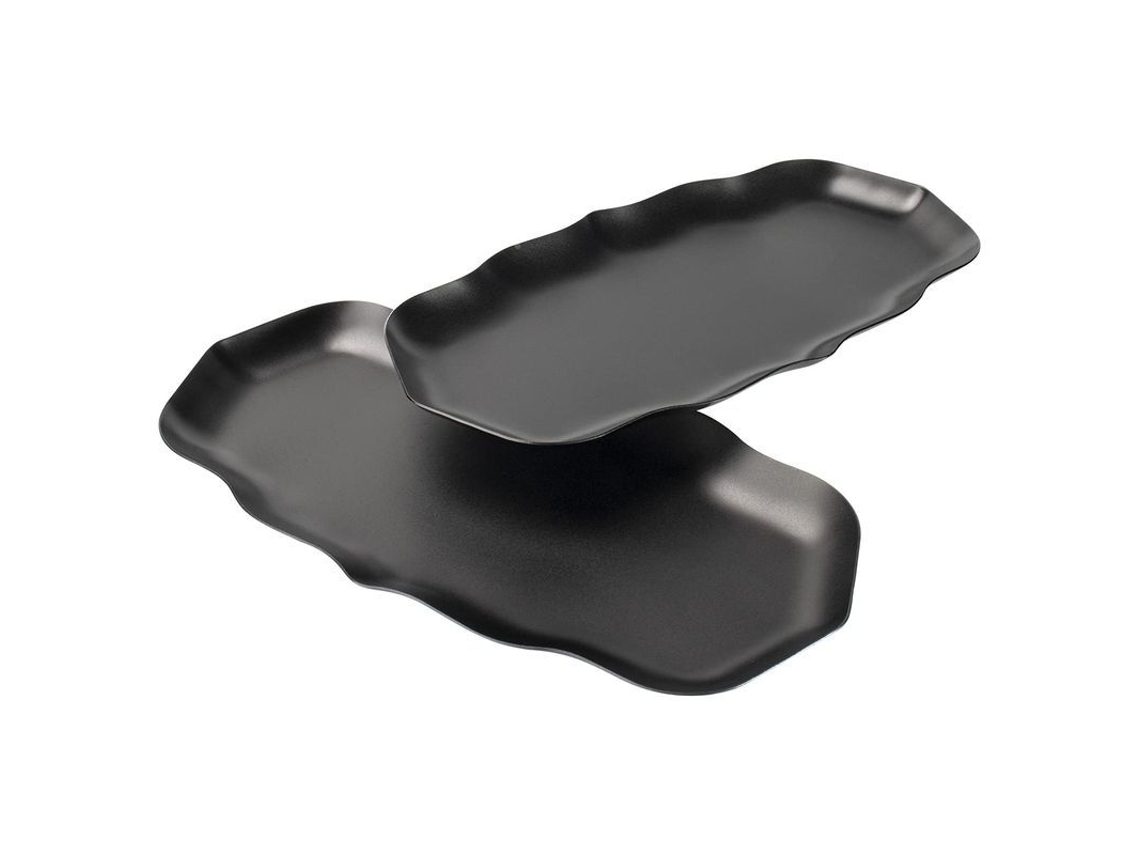 Set De 2 Bandejas Decorativas De Acero Inoxidable Para Perfumes Maquillaje Frutas Negro Linjou
