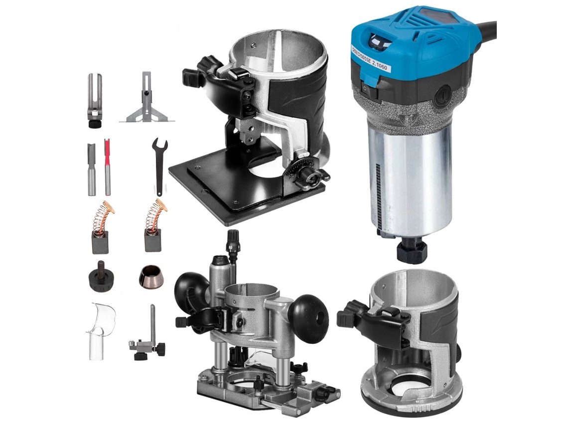 Fresadora multifunción compacta Tekmaquinas de 800 W con bases ajustables