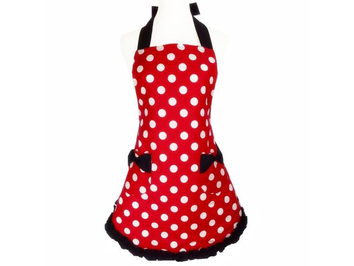 2026-33018-delantal Retro Ajustable De Puntos Rojos Para Mujeres Niñas Con 2 Bolsillos Y Nudo