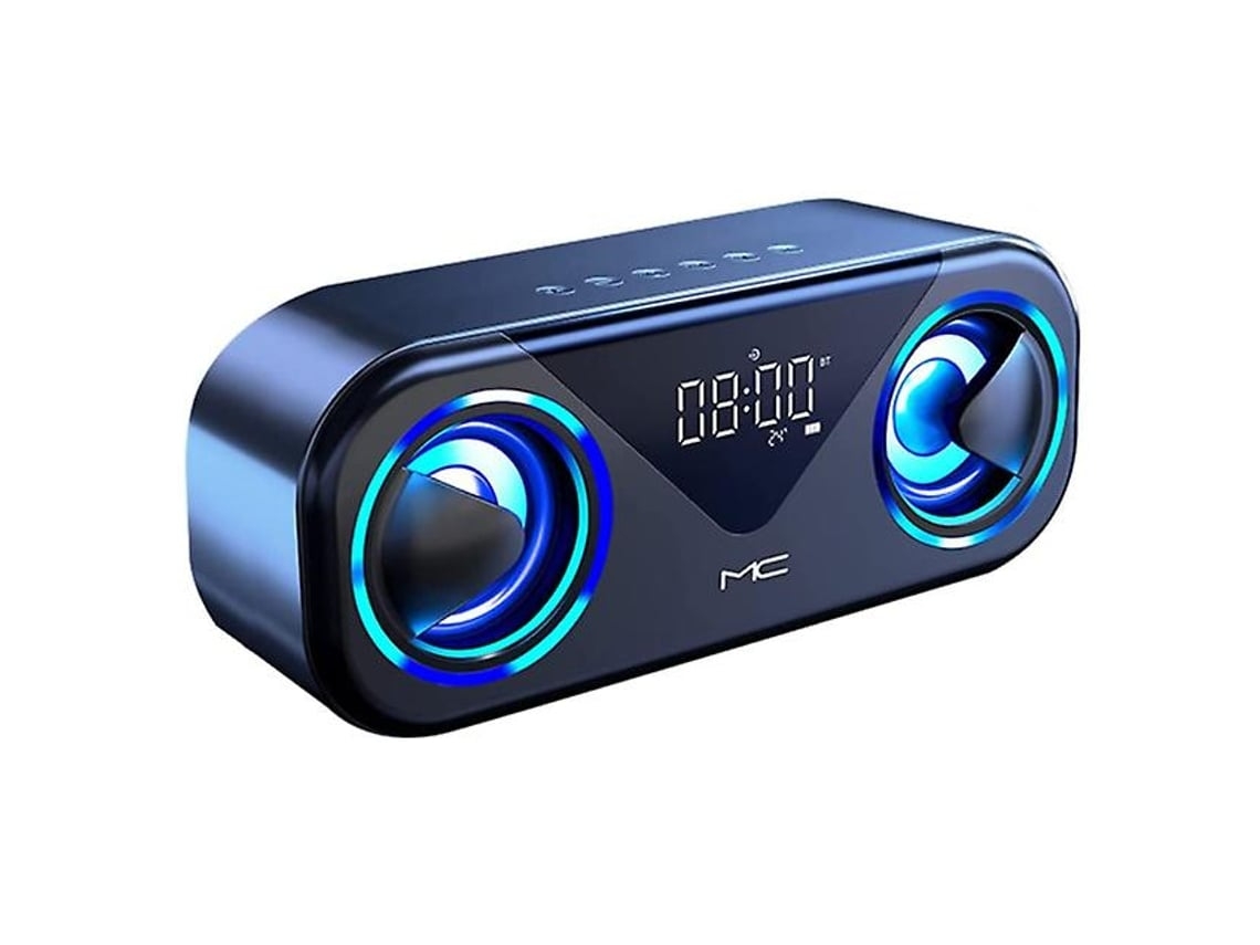 Altavoces Bluetooth 5.0 Sonido envolvente Subwoofer 3D Reloj despertador personalizado Batería de 20 horas de duración Negro Lalamoli