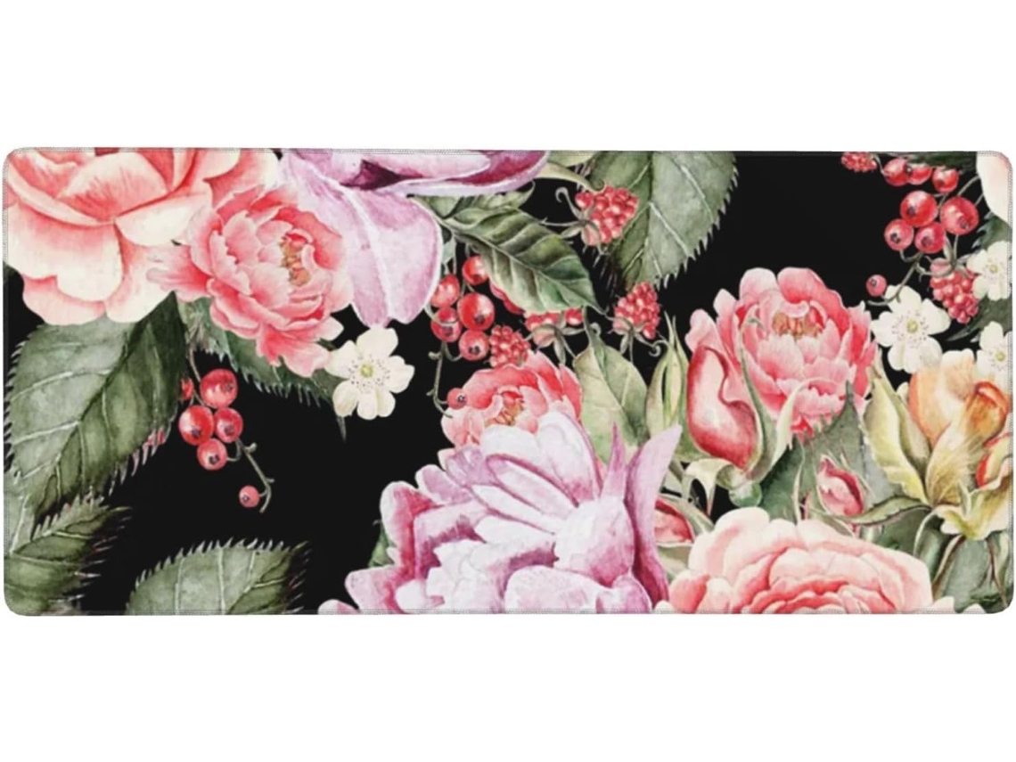 Besportble Alfombrilla De Ratón De Gran Formato Con Estampado De Peonías Y Rosas Y Goma Antideslizante 40 X...