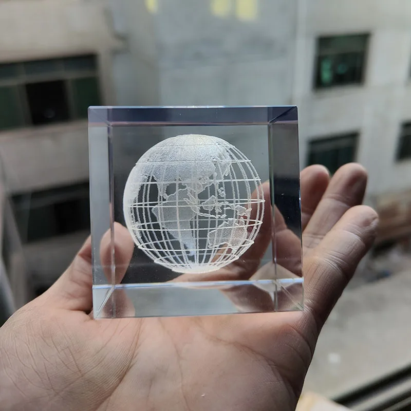 (Estilo 3 40 mm) Cubo de cristal cuadrado con grabado láser 3D - Serie Astronómica - Adorno hecho a mano