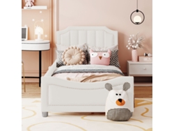 Cama Infantil 90x200 Cm Sofá Cama Multifuncional con Respaldo y Brazos Estilo Beige