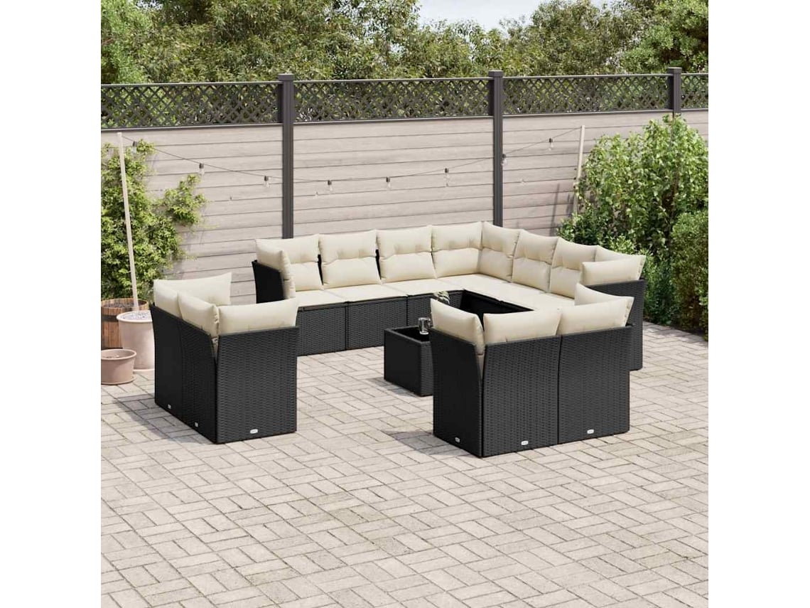 Conjunto de sofá de jardín de 12 piezas con cojines de mimbre negros DKD Home Decor
