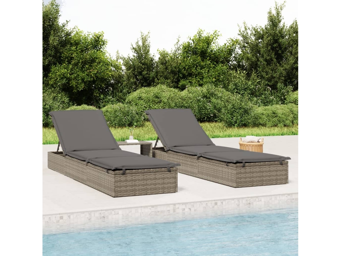 Tumbona Lounger con Mesa Ratán PE Gris