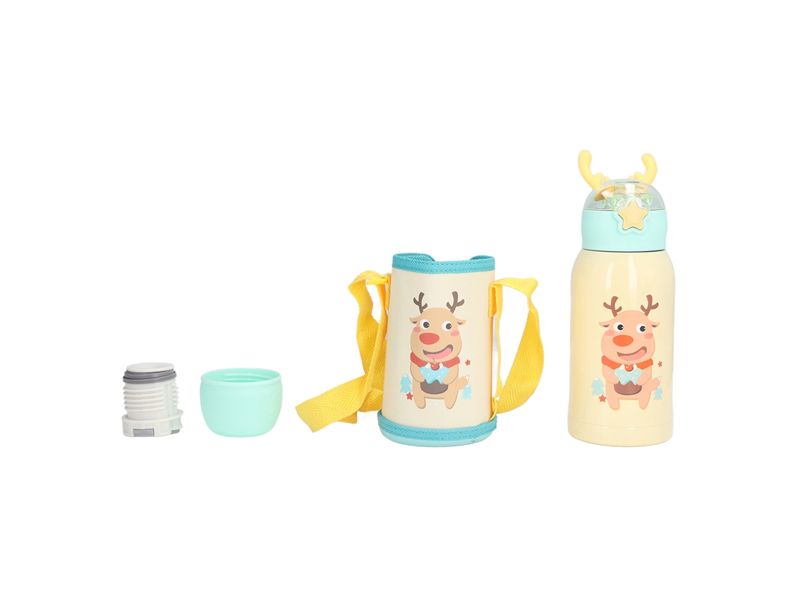 Vaso térmico de acero inoxidable de 500 ml con pajita para niños con indicador de temperatura