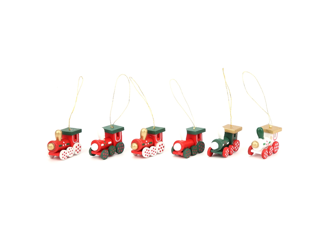 6 Piezas De Tren De Juguete De Madera, Decoración Colgante, Adorno Navideño Festivo