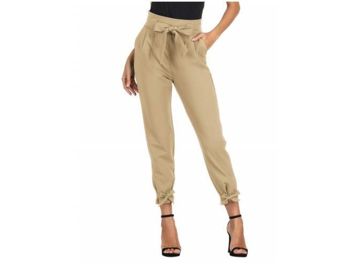 2026-pantalones Pencil De Mujer De Talle Alto Con Bolsillos De Moño Para Trabajo Casual M Caqui