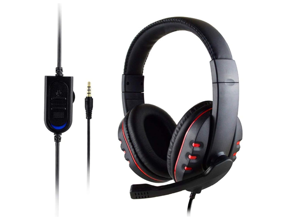 Auriculares estéreo para juegos con cable de 3,5 mm con micrófono, compatibles con Xbox One/PS4, color rojo