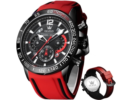 VEANXIN Reloj de acero inoxidable resistente al agua con cronógrafo de buceo profesional de silicona para hombre con fecha(negro rojo)
