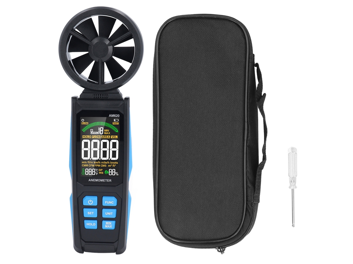 Anemómetro Digital Portátil Con Medidor De Velocidad Del Viento, Temperatura Y Humedad, Y Pantalla Lcd Retroiluminada.