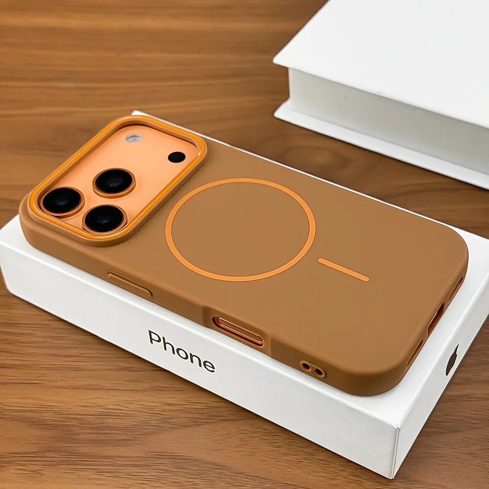 (hola Iphone 13 Naranja) Funda Magnética Mate Para Iphone, Compatible Con Carga Inalámbrica Magsafe.