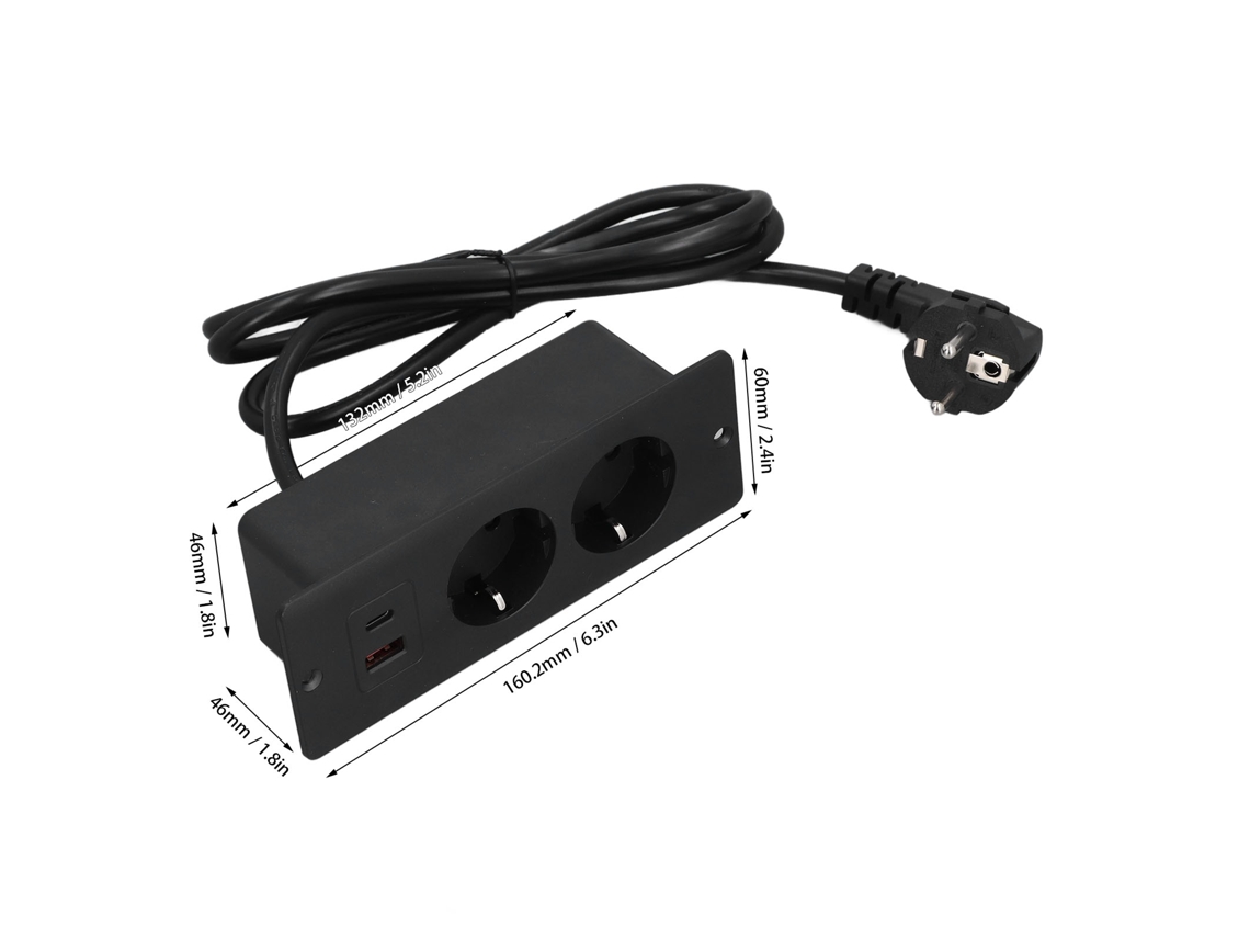 2026-as-enchufe Regleta de enchufes integrada con 2 tomas USB C y puerto USB A, PD20W, cable para muebles de 1,5 m