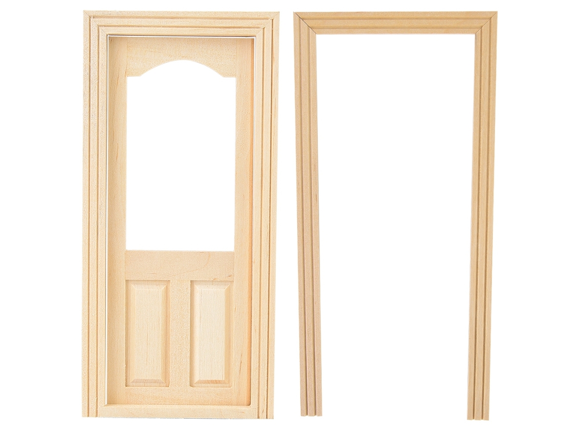 Puerta De Madera En Miniatura Para Casa De Muñecas (escala 1:12) Con Accesorios.