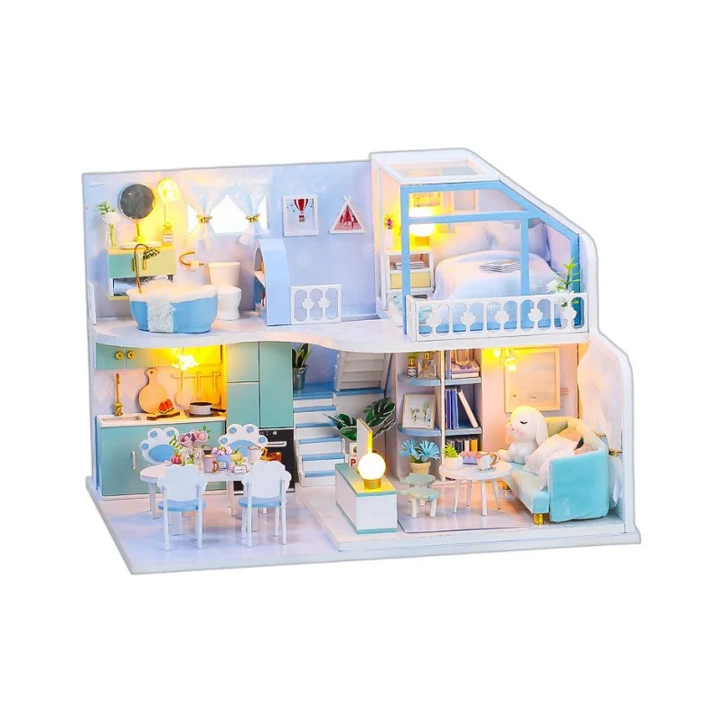 Kit para armar una mini casa de madera al estilo de "Romance en la niebla azul" MDUG