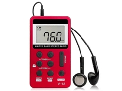 Mini radio de bolsillo, receptor de radio AM/FM portátil, auriculares recargables para senderismo, color rojo.
