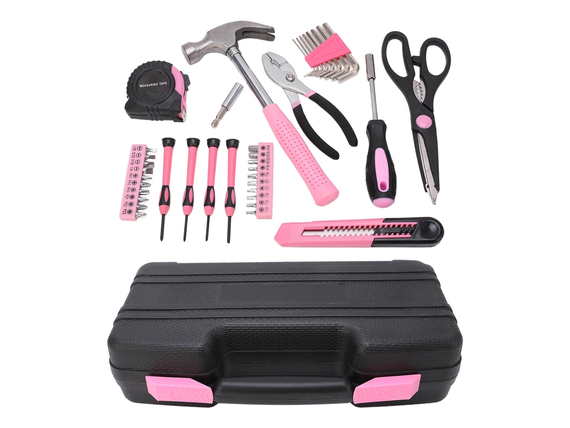 Juego De Herramientas Domésticas Rosa De 39 Piezas, Estuche Portátil Para Reparaciones Y Mantenimiento.