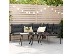 Sofá de jardín con cojines en forma de L, acero/textilesne negro, DKD Home Decor