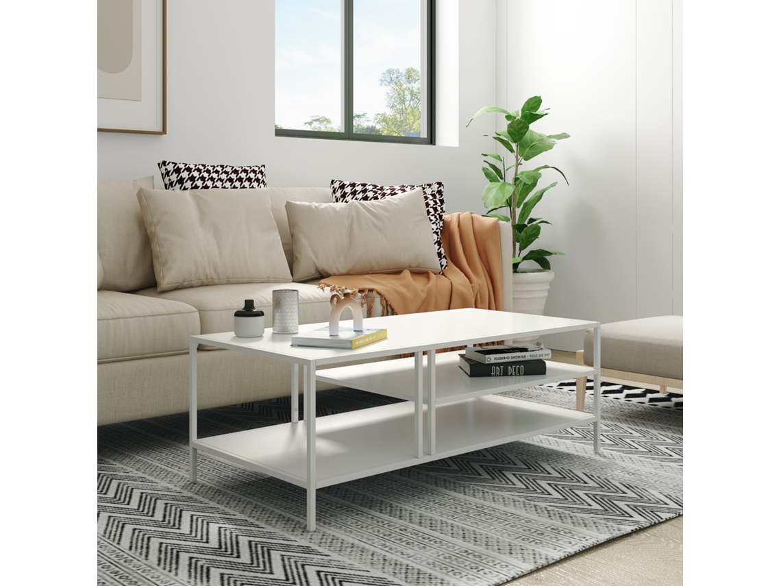 Mesa de centro Kumlinge rectangular 40x110x55 cm - Blanco [EN.CASA]