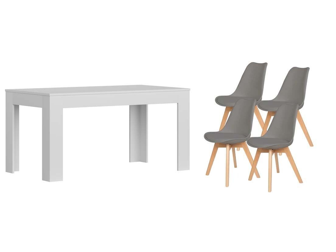 Pack Mesa Extensible de Comedor o Cocina Blanco 4 Sillas Nordic Gris SALDOSYSTOCKS