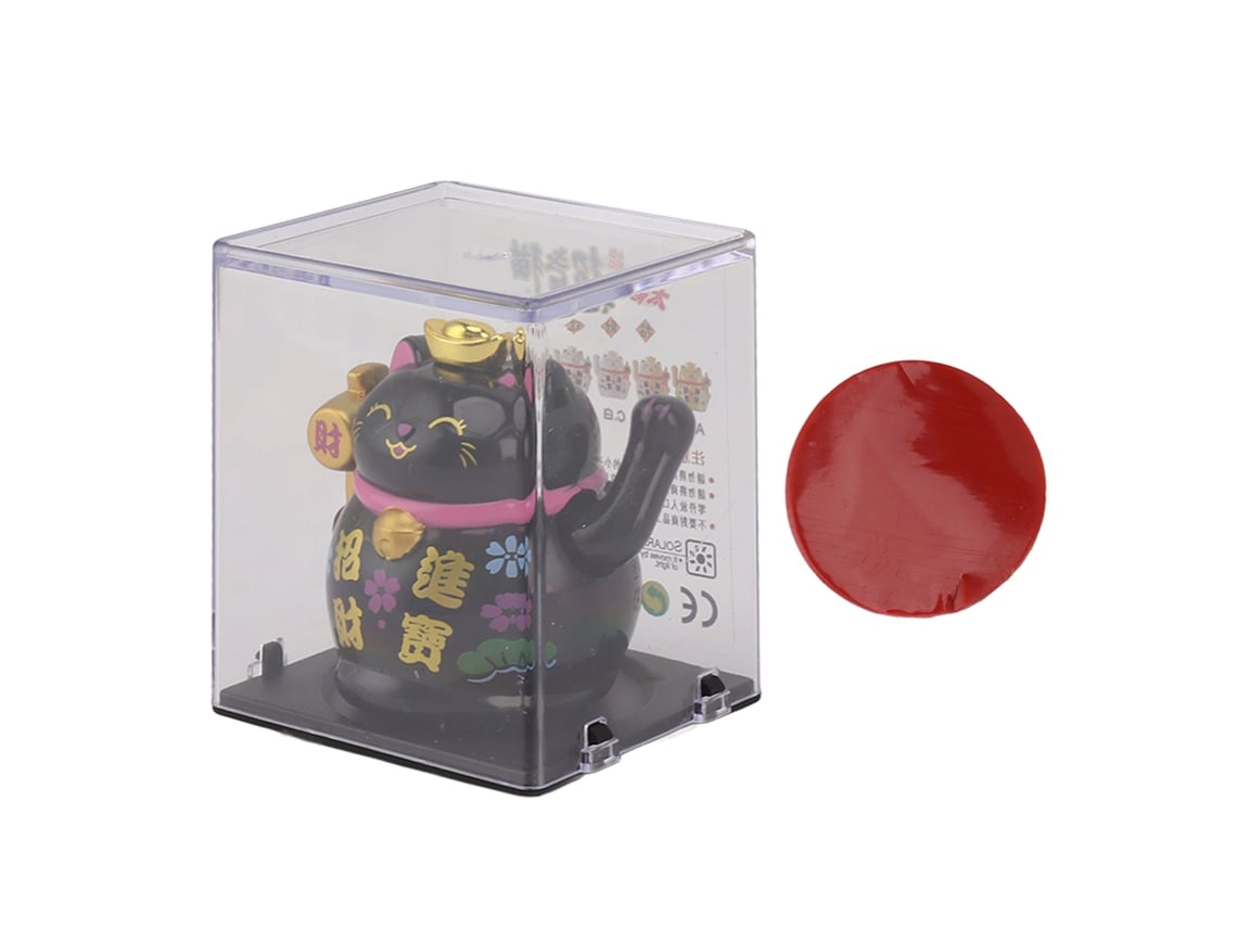 Figura de gato de la suerte con panel solar de 5 cm, adorno de mesa para el hogar, color negro.