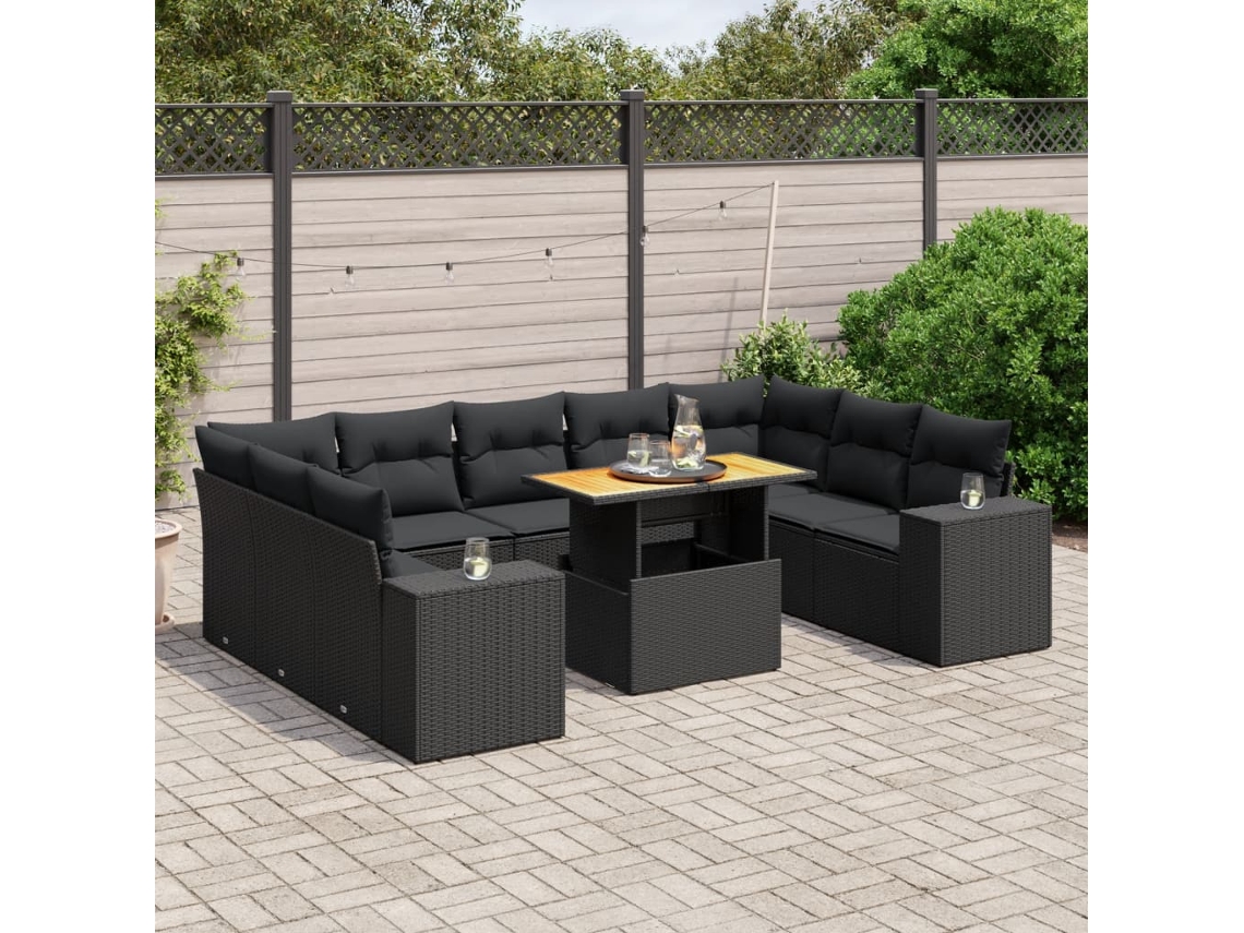 Conjunto de sofás de jardín de 10 piezas DKD Home Decor con cojines de mimbre negros