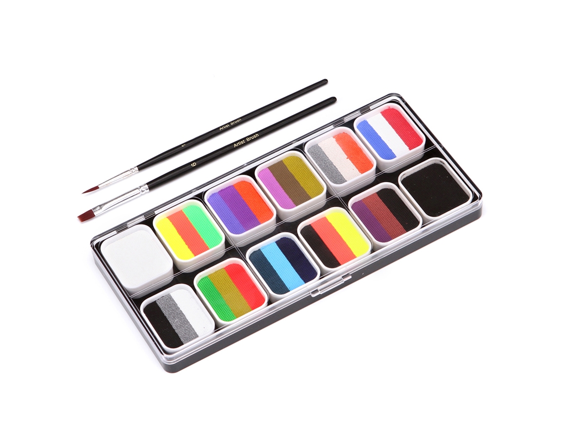 Kit Profesional De Pintura Facial Y Corporal, 12 Colores, Paleta Activada Con Agua, Diseño Arcoíris, Para Halloween, Festivales, Cosplay, Seguro E Hipoalergénico.