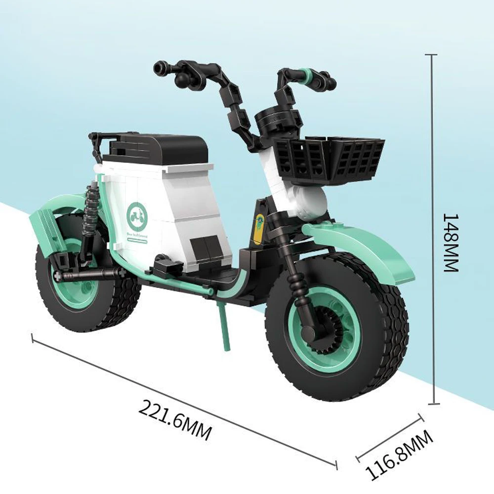 (vehículo Eléctrico Verde) Modelo De Bicicleta Y Scooter Eléctrico, Mini Bloques De Construcción, Juguete De Ensamblaje Lindo Y Educativo.