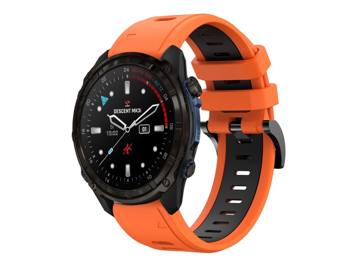 Bracelete Para Garmin Descent Mk3i (51mm) - Silicone Esportivo - Duas Cores (26mm) Laranja + Preto