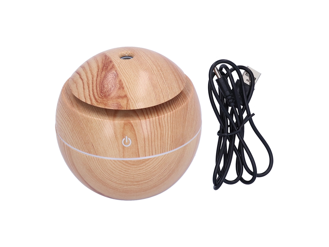 Minihumidificador USB con forma de hongo y luz ambiental nocturna, 130 ml (madera clara)