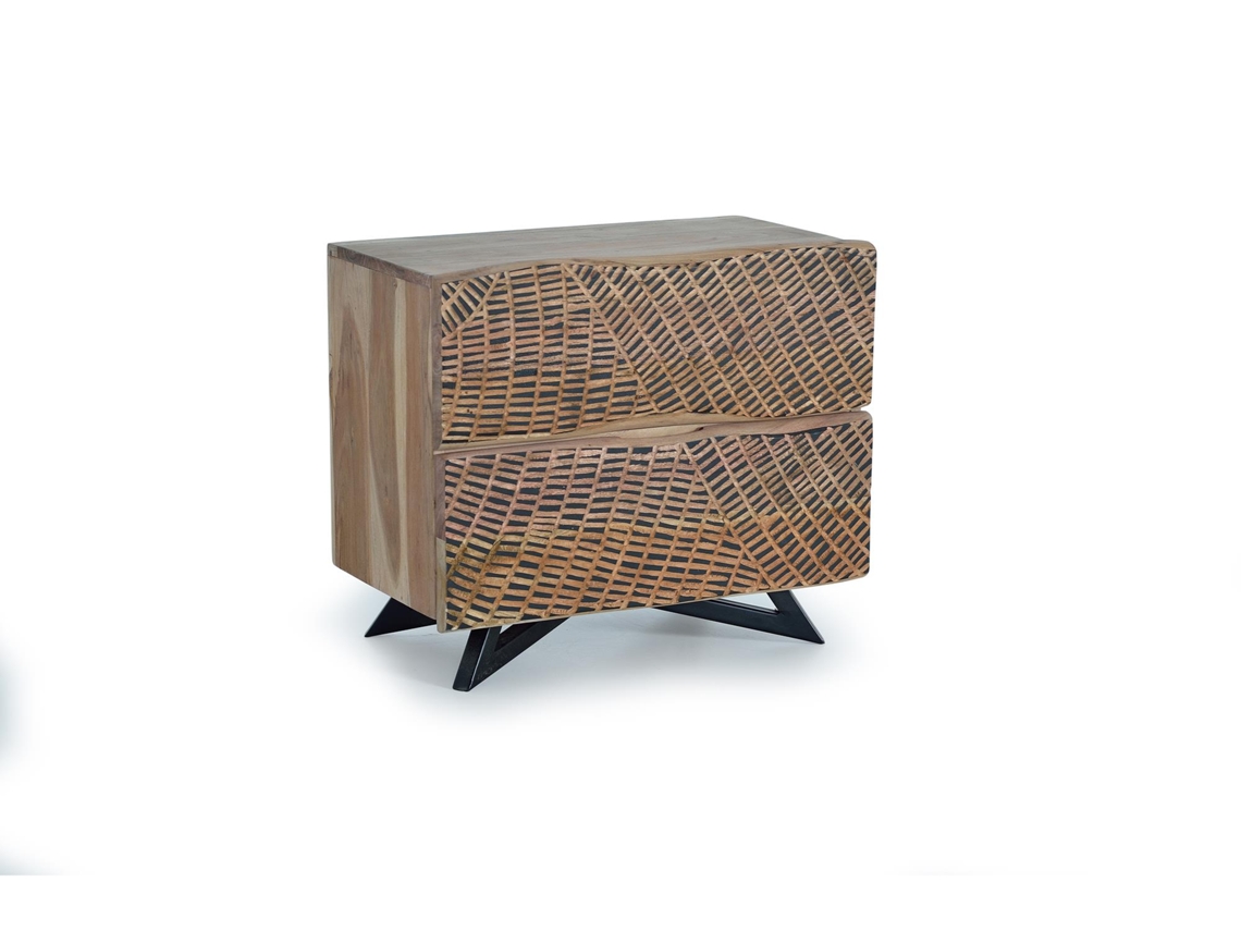 Mesita de noche en madera de acacia y patas de metal Marrón.GINER Y COLOMER 50x34x57