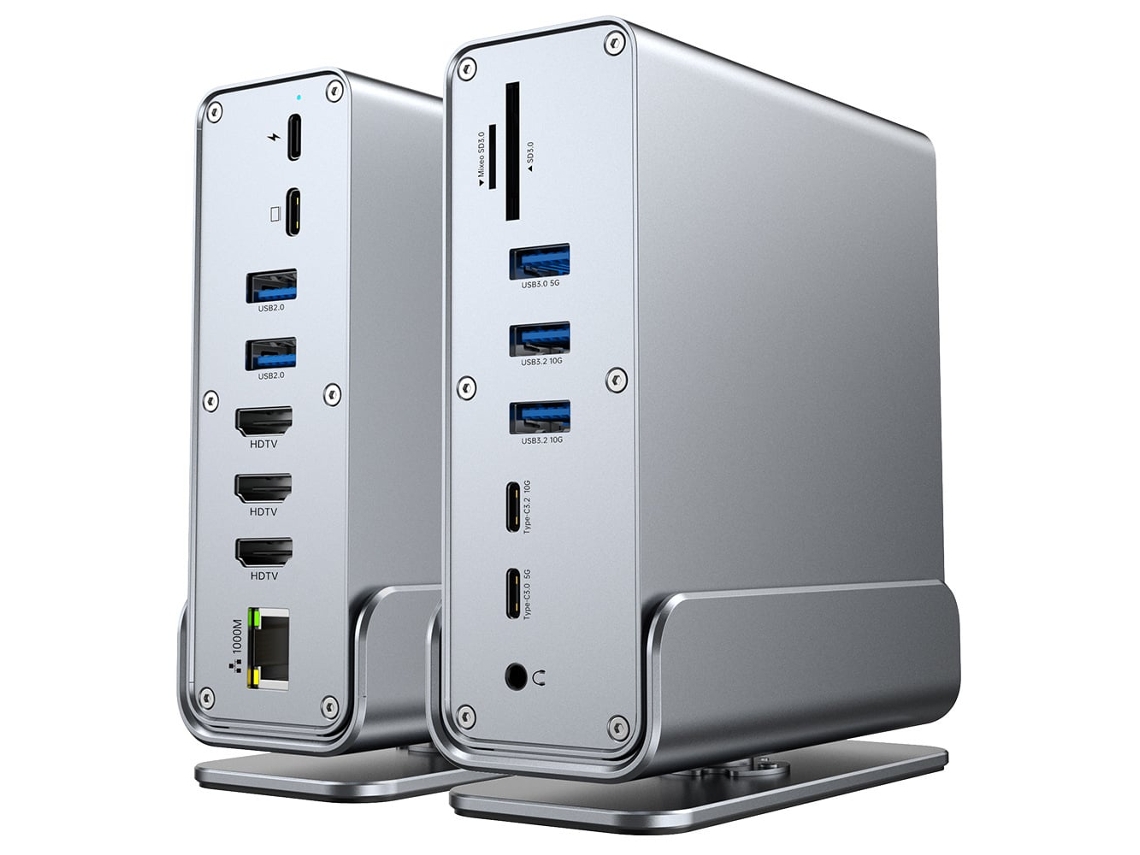 Estación De Acoplamiento Usb-c 15 En 1, Triple Pantalla 4k A 60 Hz, 100 W Pd, Rj45, 5 Puertos Usb. Panoona