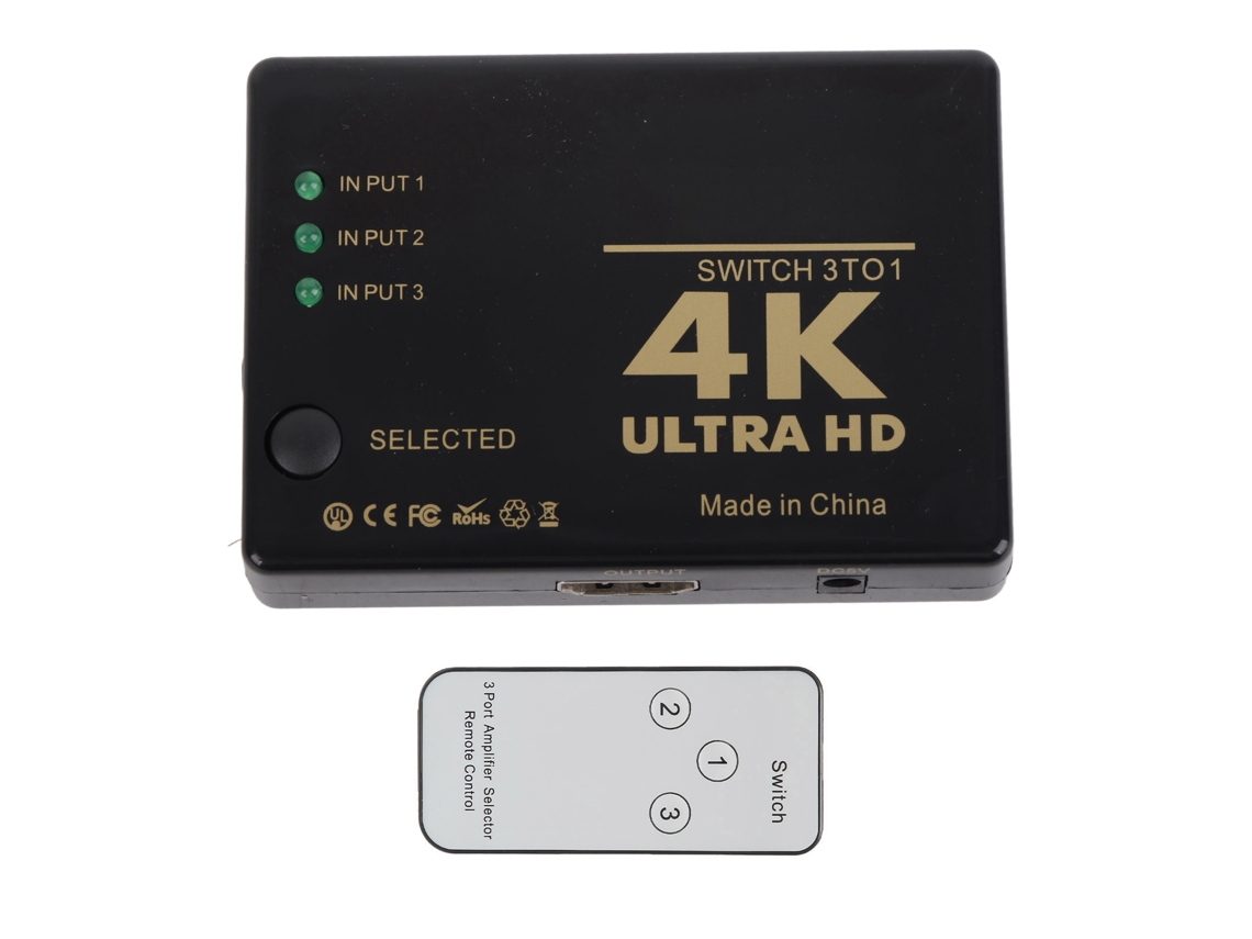 Comutador 3 Entradas Interface Multimídia Alta Definição 4k Com Controle Remoto Conversor Áudio