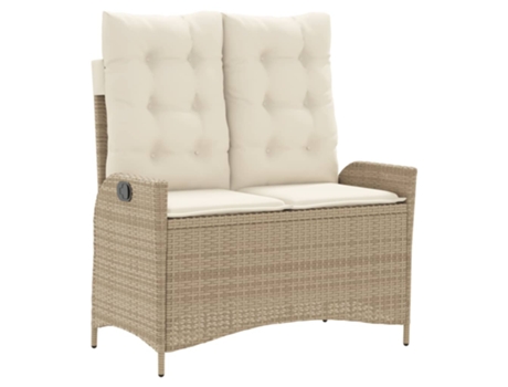 Sillón reclinable de jardín VIDAXL con cojines ratán sintético beige