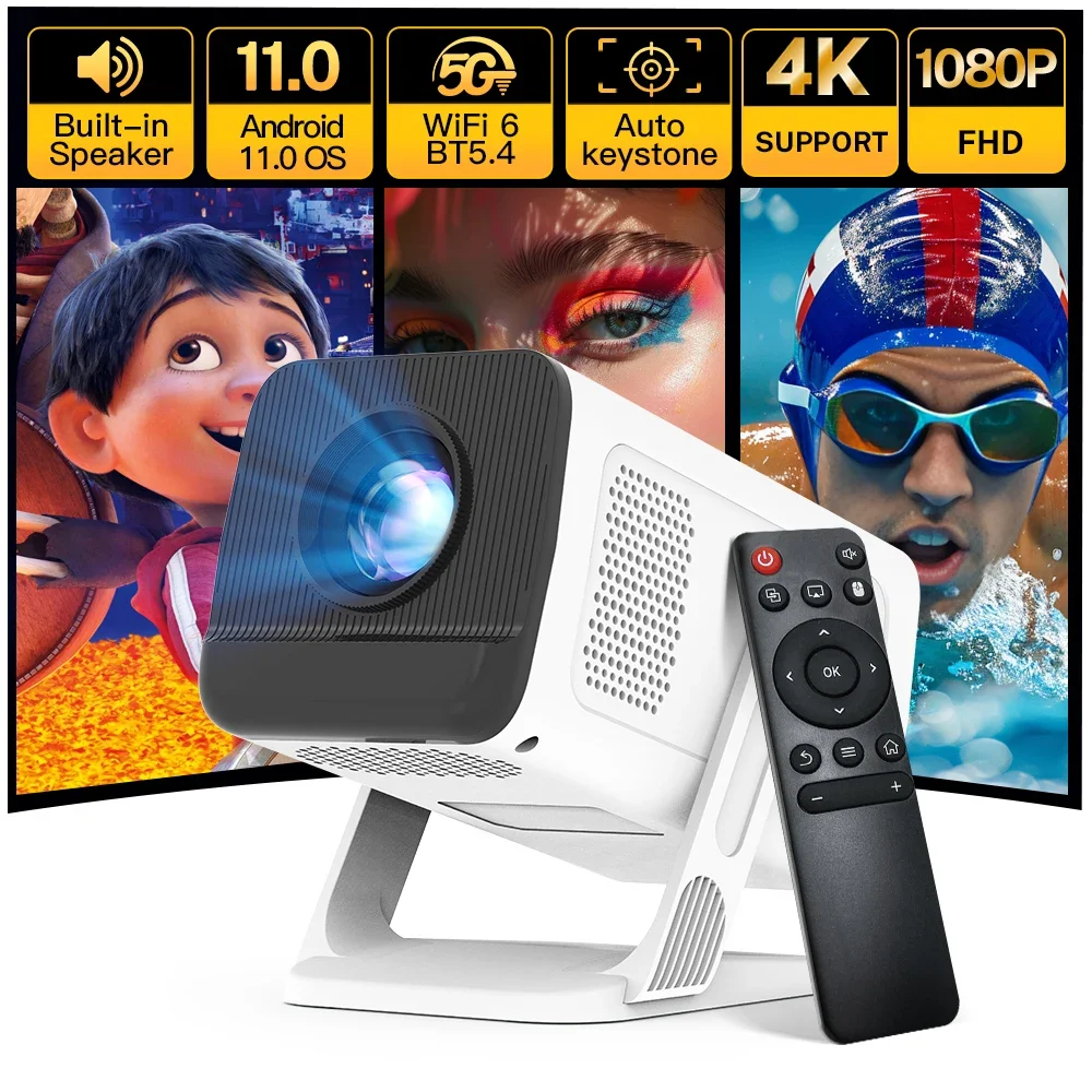 Miniproyector Inteligente, Compatible Con Resoluciones 1080p Y 4k, Wifi 6, Bluetooth 5.4, Corrección Trapezoidal Automática, Rotación De 180°.