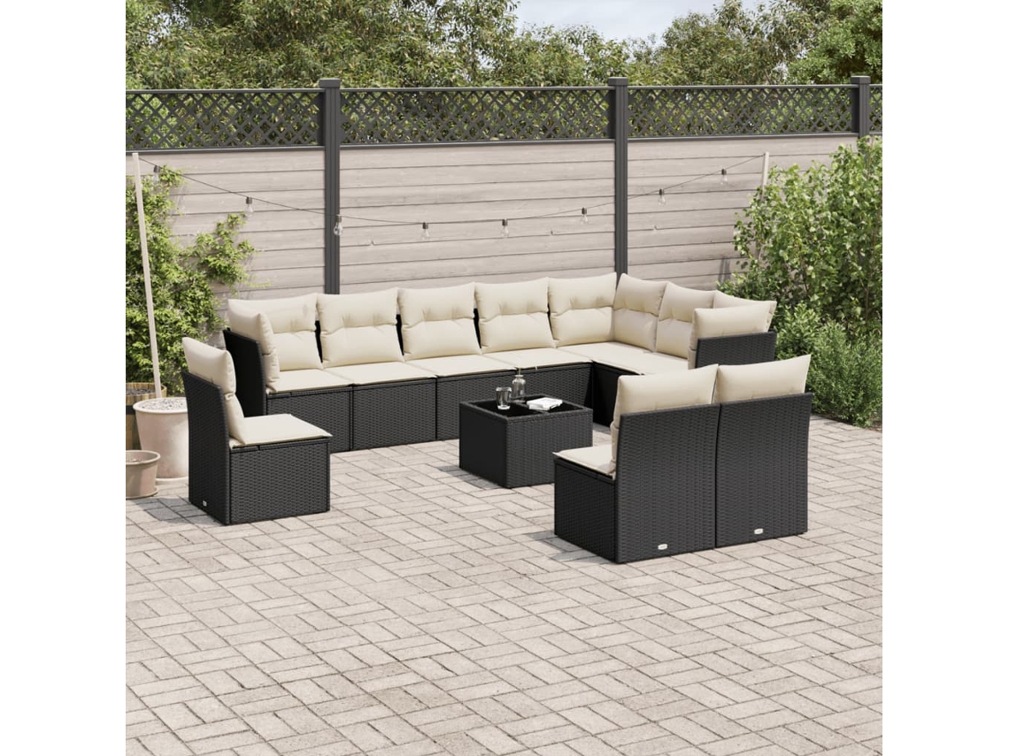 Conjunto de sofá de jardín de 11 piezas con cojines de mimbre sintético negro de DKD Home Decor