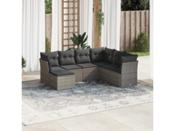 Conjunto de sofá de jardín de 7 piezas con cojines, mimbre gris, DKD Home Decor