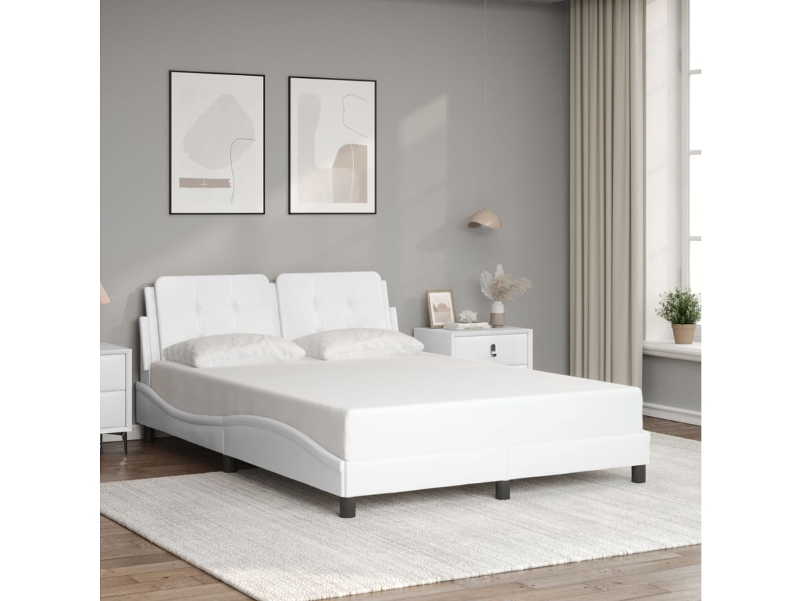 Estructura De Cama Sin Colchón Cuero Sintético Blanco 120x200cm
