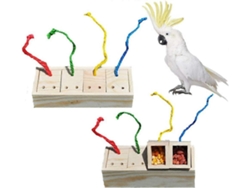 Caja de alimentación de madera para pájaros con color blanqueado, juguete inteligente para pájaros.
