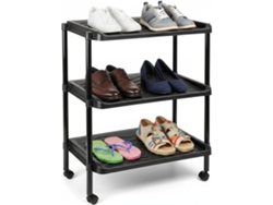 Zapatero de plástico con ruedas, organizador de pares de zapatos, Pasillo (negro, 3 niveles)