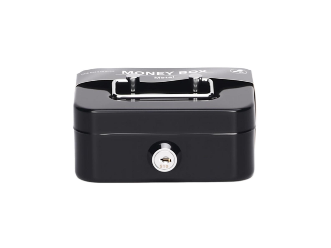 Caja De Dinero Metálica De Acero Inoxidable - Caja De Efectivo Con Cerradura Y Llave, Almacenamiento Portátil De Gran Capacidad Para Monedas, Billetes Y Joyas (varios Colores) Negro