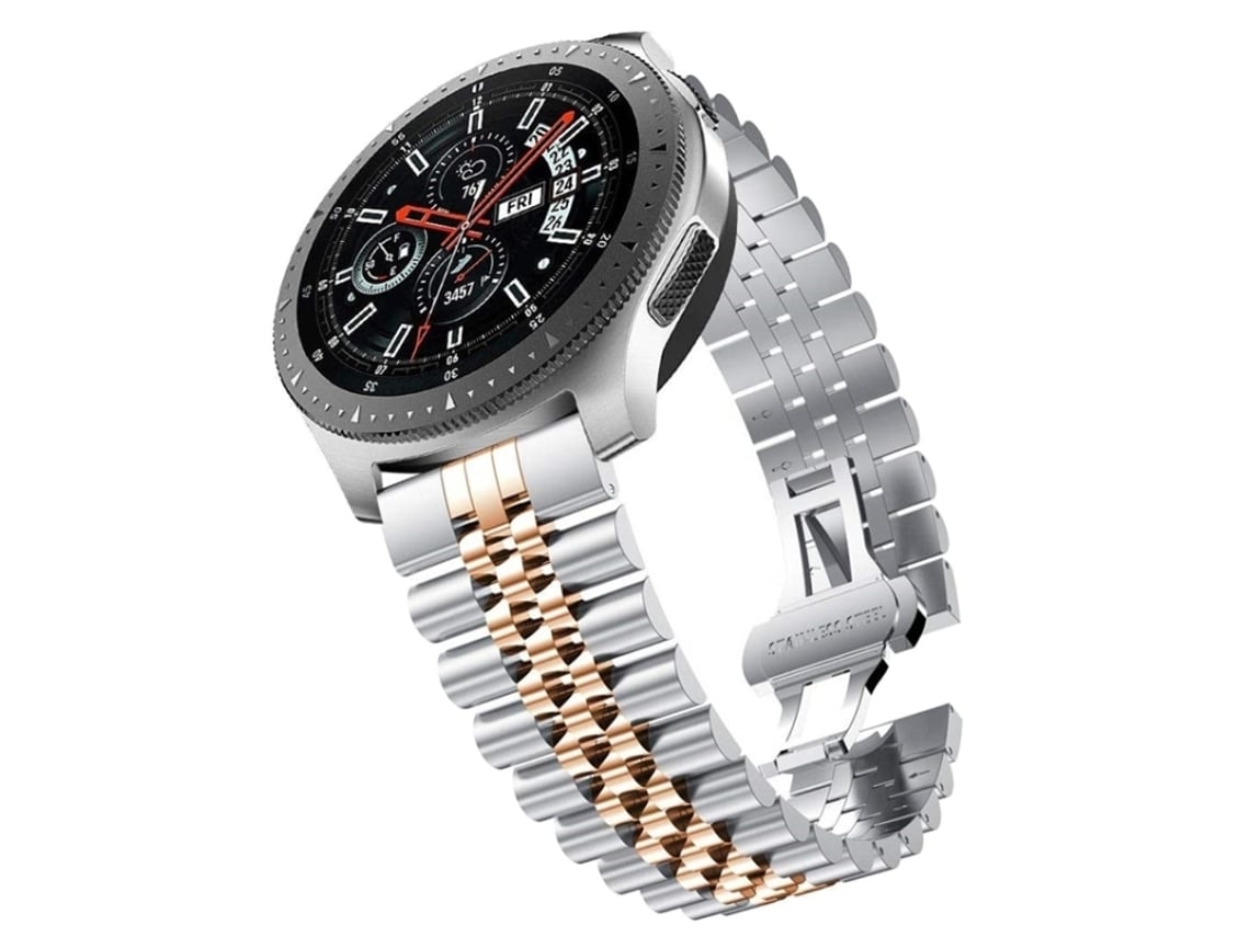 Bracelete Para Huawei Watch Gt 2 46mm / Gt 2 Pro / Gt 2e - Aço Cinco Contas (22mm) - Prata Rose Gold