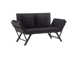 Lovely Home Banco de Jardín con Cojines 176 Cm Mimbre Pe Negro