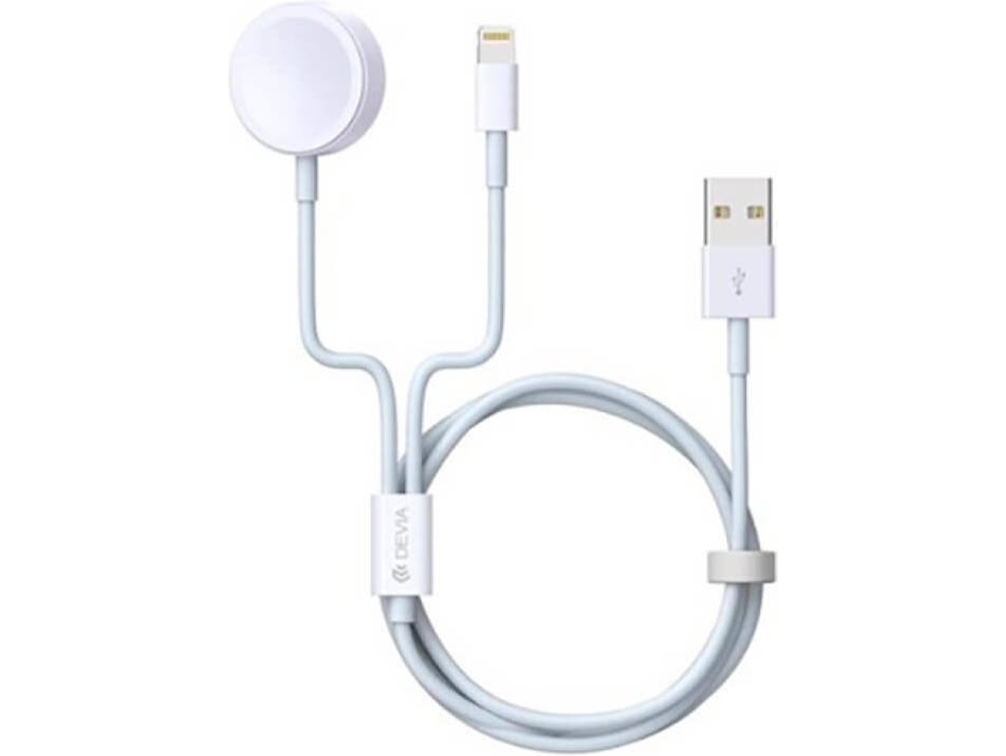 Cable DEVIA Carga Rapida Lightning - Watch (2 en 1 - Blanco - 1.5 m)